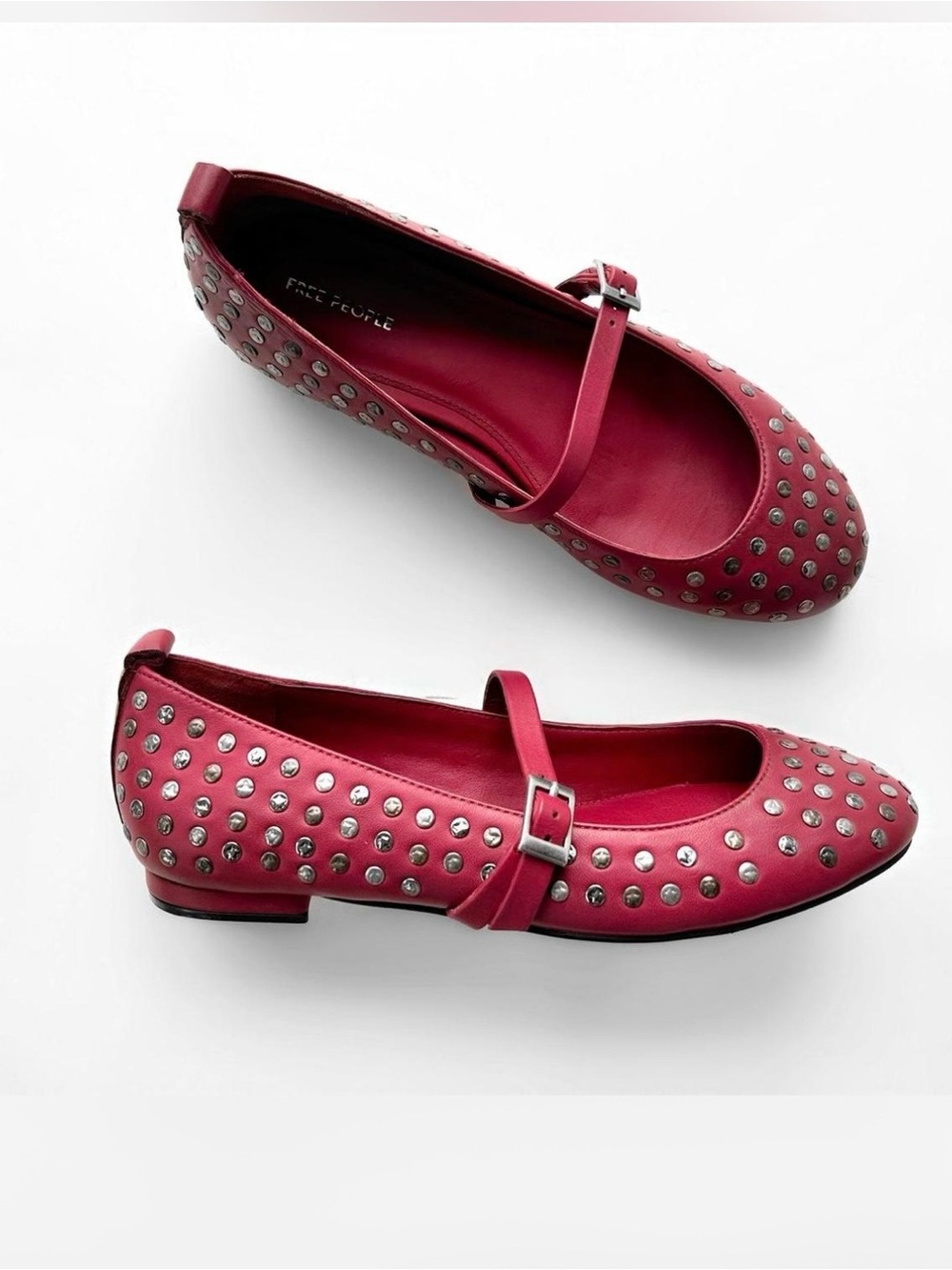 Free People Red Shade Twiggy Studded Mary Jane Flats Size 9 pre-owned